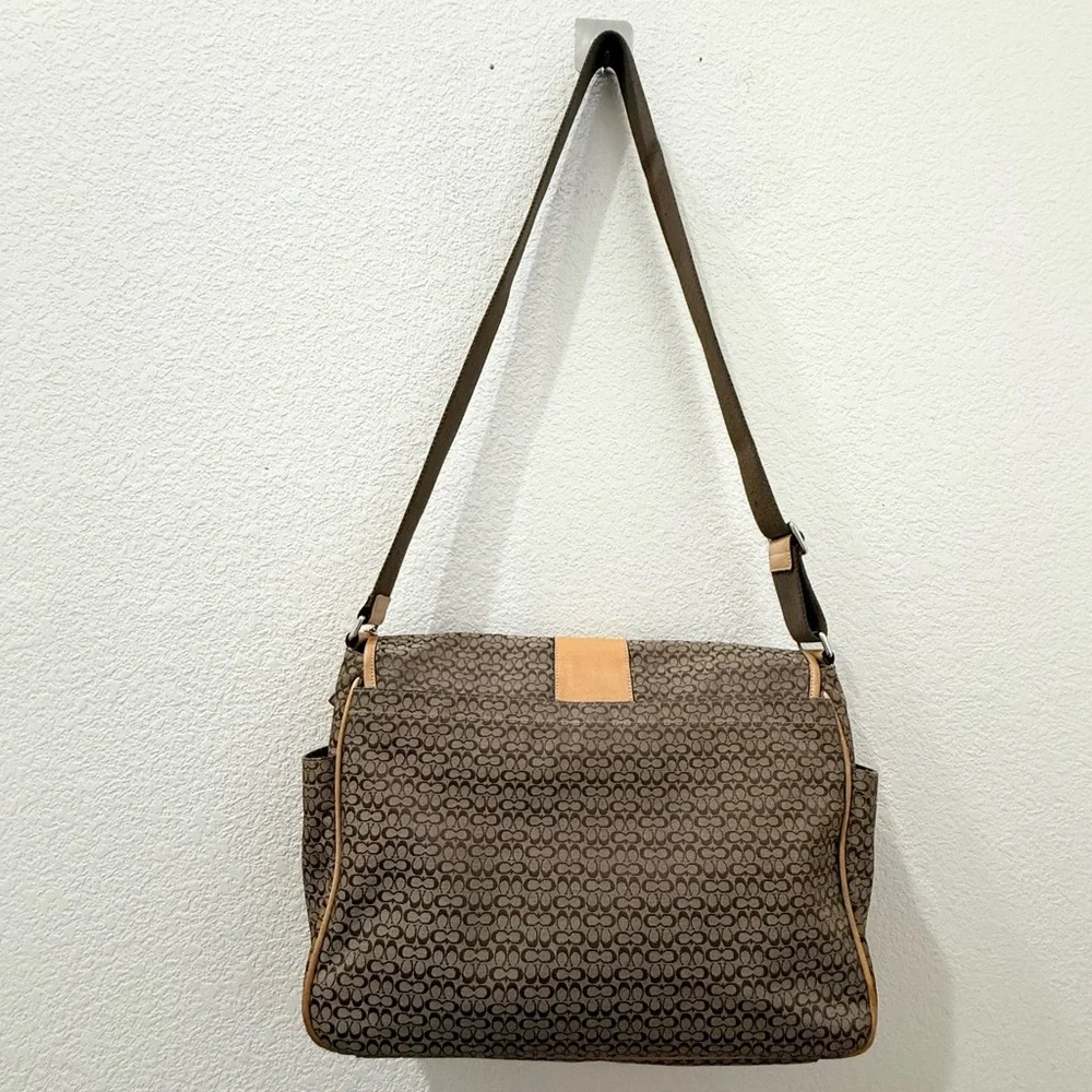 Vintage Y2K COACH F77004 Brown Signature Hudson Commuter Messenger Laptop Bag